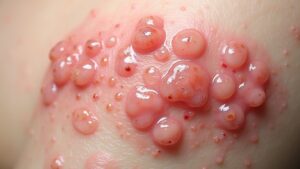 rash with blisters appears